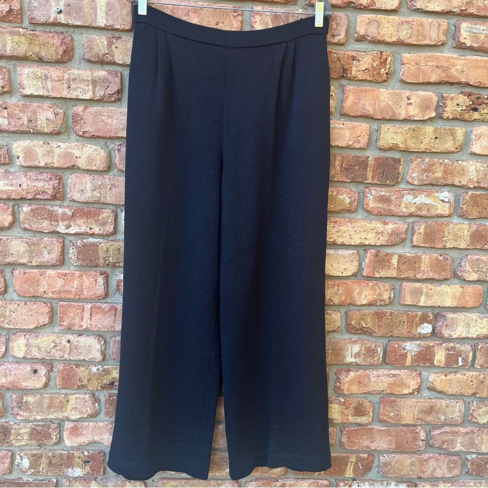 ST JOHNS WIDE LEG STRETCH WAIST MODERN PLEATS WOOL KNIT DRESS PANTS POCKETS